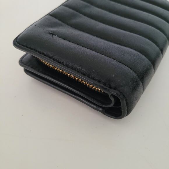 Coach Bifold Wallet Quilted Solid Black C3454 Geniue Leather Medium Logo Zip - Picture 10 of 11